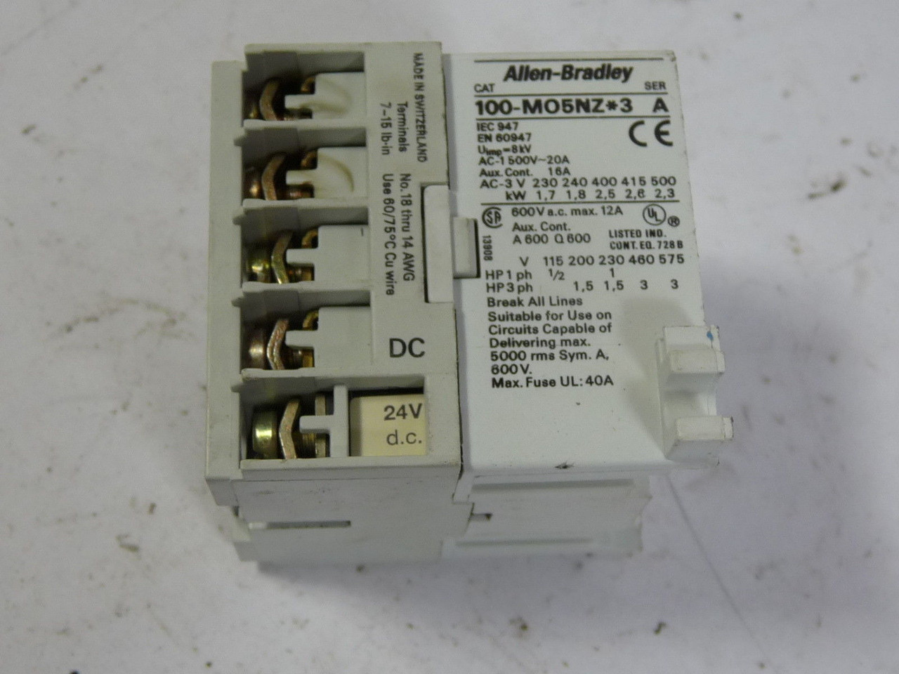 Allen-Bradley 100-M05NZ363 Contactor 24 VDC 5AMP MAX USED