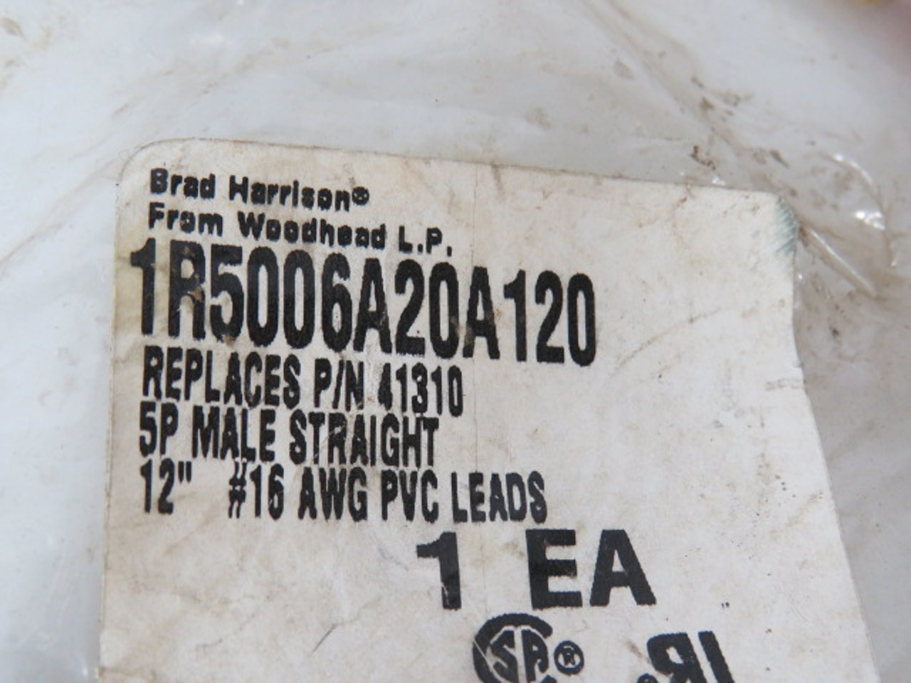 Brad Harrison 1R5006A20A120 Male Receptacle 5 Pin 8A 600V 12" Lead NWB