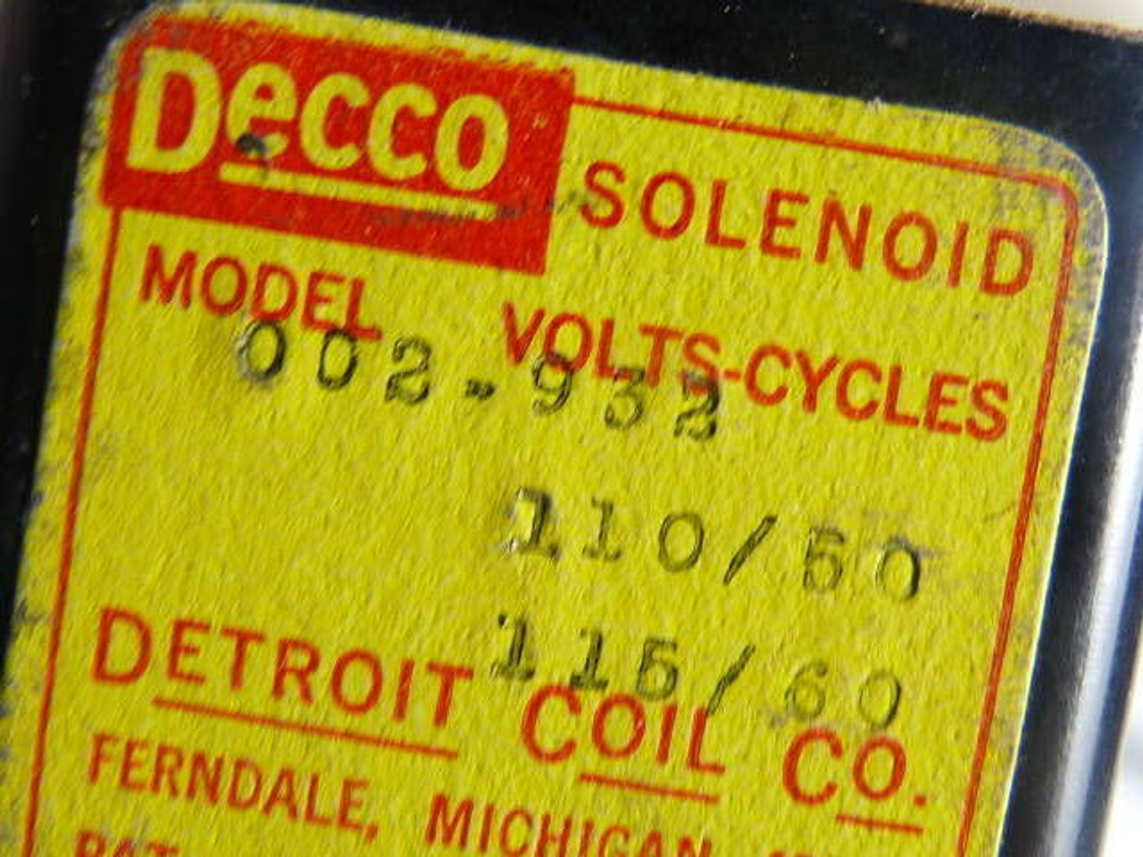 Detroit Coil Co 002-932 Solenoid Coil 110V/50Hz 115V/60Hz ! NEW !
