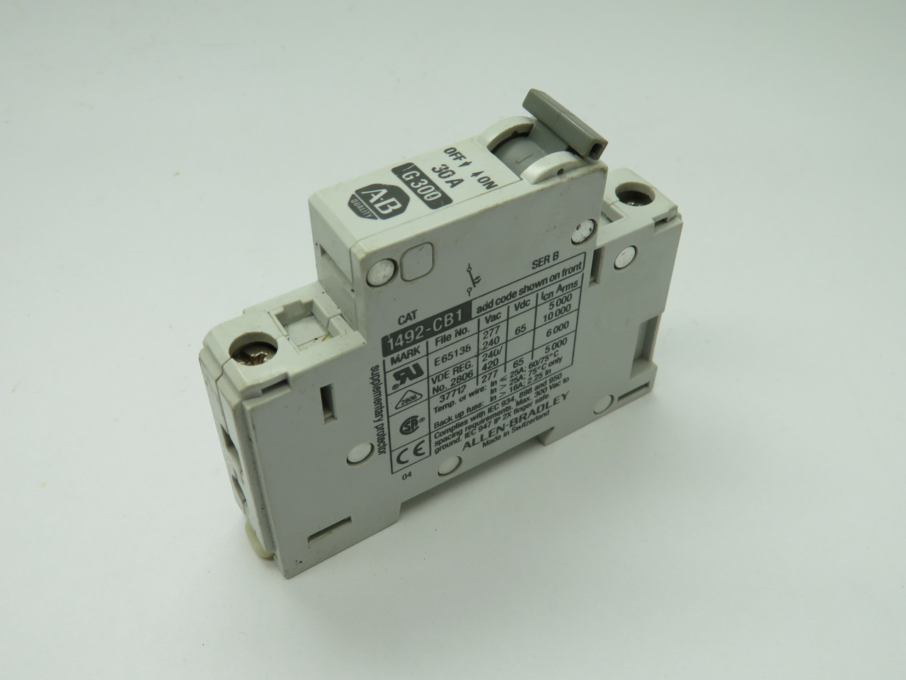 Allen-Bradley 1492-CB1-G300 Series B Circuit Breaker 30A 277V 1-Pole USED