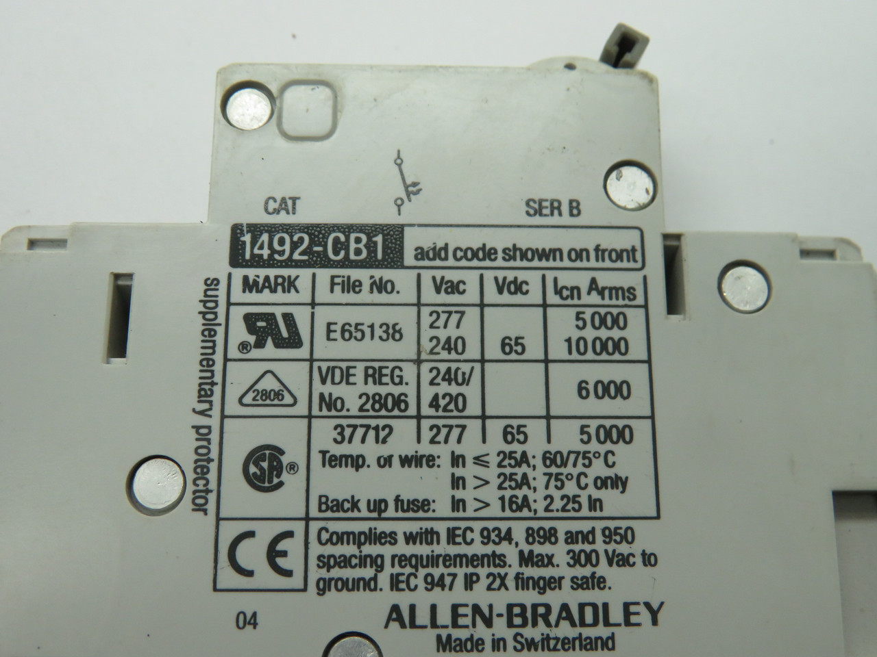 Allen-Bradley 1492-CB1-G300 Series B Circuit Breaker 30A 277V 1-Pole USED