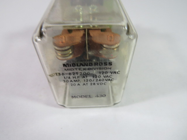 Midtex 136-62T200 Relay 120/240VAC 28VDC 20/30A USED