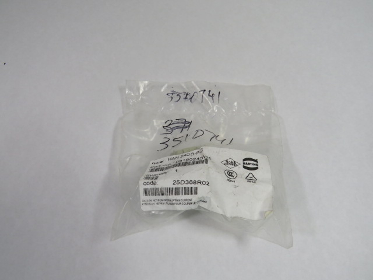 Harting 09160243101 Female Pebble Gray 24 Contact Connector Size 6B ! NWB !