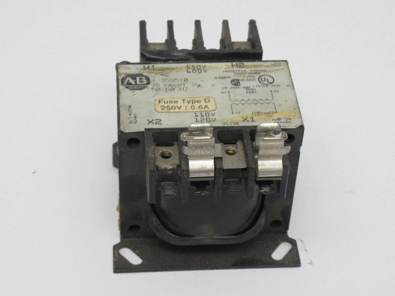 Allen-Bradley X-359510 Transformer 75VA P 550/600V S 110/120V MISSING SCREW USED