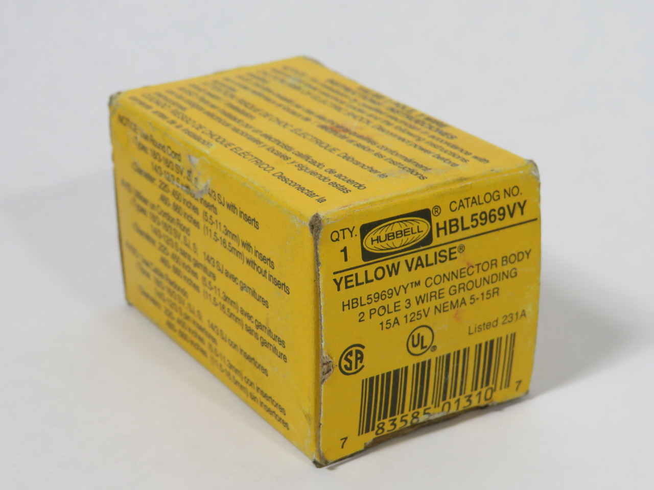Hubbell HBL5969VY Straight Blade Connector Body 15A 125V 3W 2P NEMA 5-15R NEW