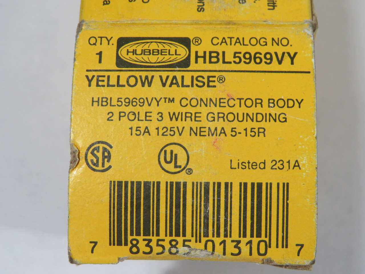Hubbell HBL5969VY Straight Blade Connector Body 15A 125V 3W 2P NEMA 5-15R NEW