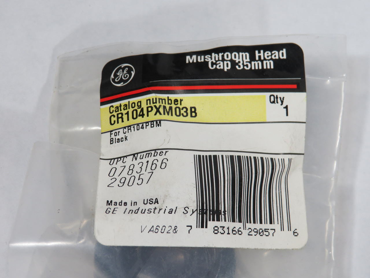 General Electric CR104PXM03B Mushroom-Head Push Button Cap Black 1-3/8" NWB