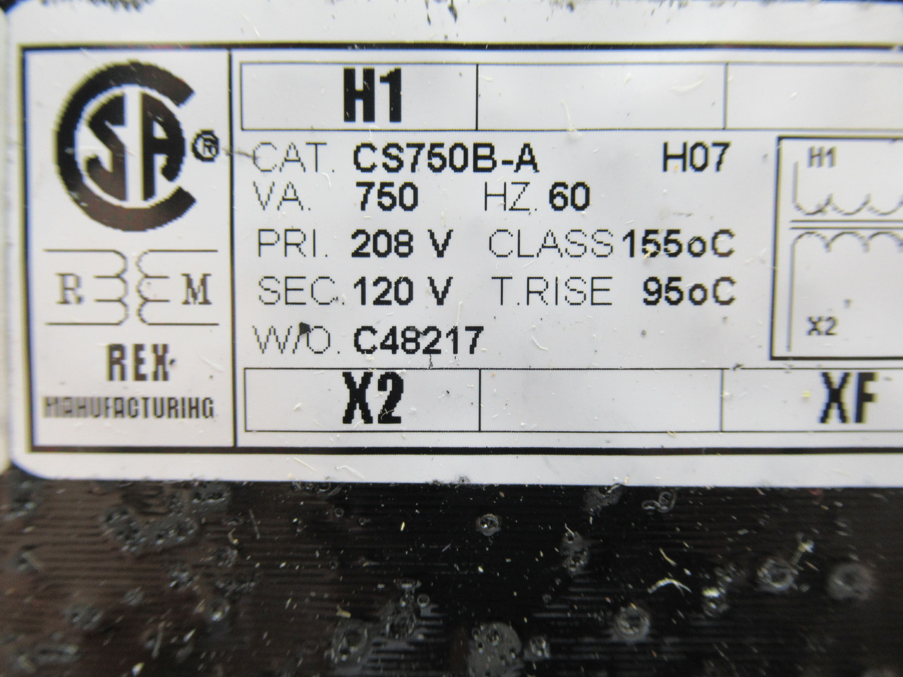 REX MANUFACTURING CS750B-A Transformer 750VA Pri. 208V Sec. 120V 60Hz NEW