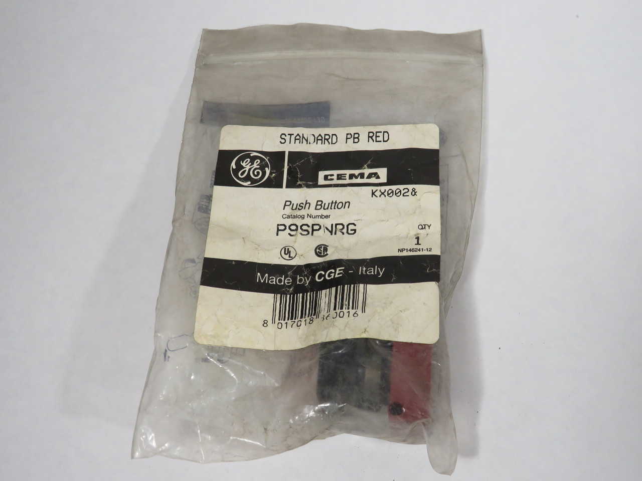 General Electric P9SPNRG Flush Square Momentary Push Button w/Holder Red Cap NWB