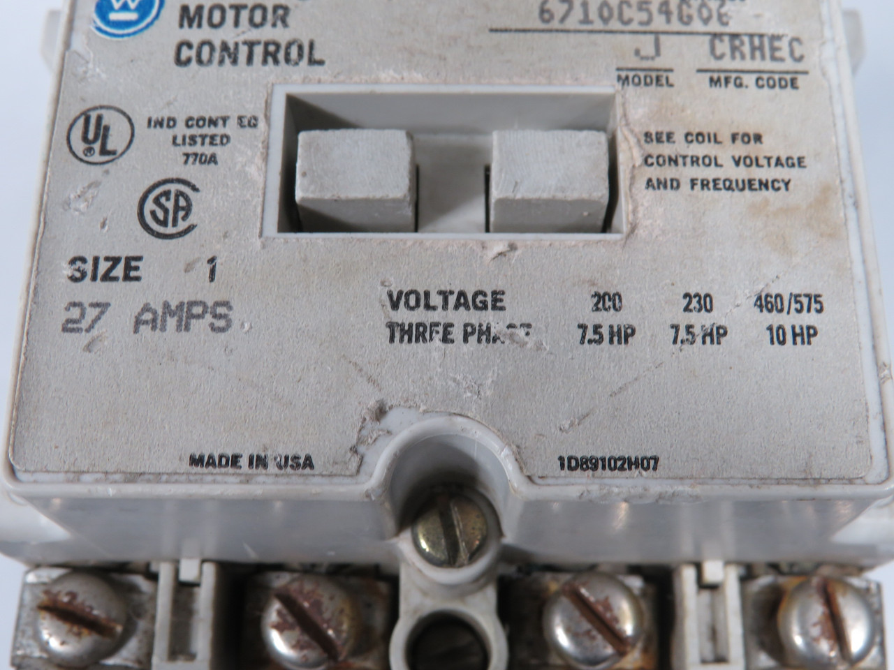 Westinghouse A201K1CA Contactor 110V@50Hz 120V@60Hz MISSING SCREWS USED