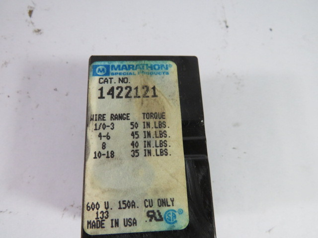 Marathon 1422121 Panel Mount Terminal Block 2-Pole 600V 150A USED