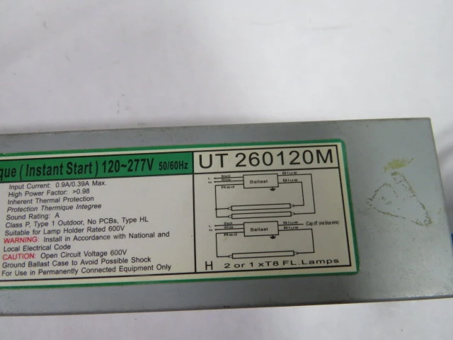 UltraSave UT260120M Ballast 120/277VAC 50/60Hz. 0.9/.39A 59W USED