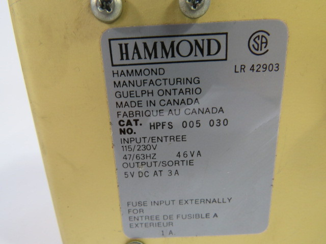 Hammond HPFS-005-030 Power Supply In. 115/230V 47/63Hz. 46VA USED