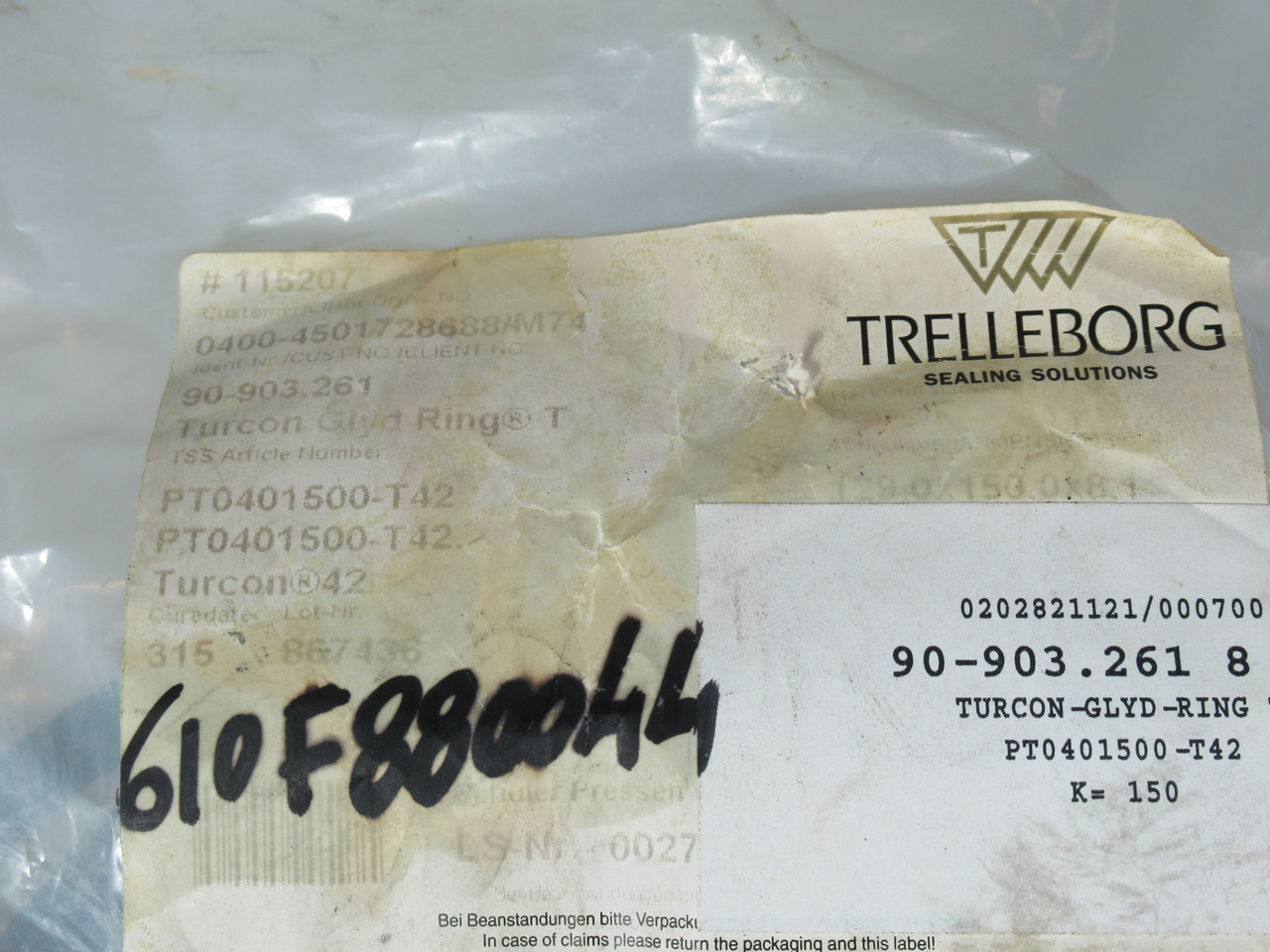 Trelleborg Sealing Solutions PT0401500-T42 Turcon Glyd Ring 8-Pack LABEL DMG NWB