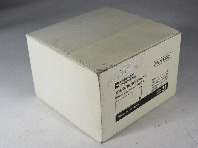 Standard 50675 Clear Incandescent T6 Bulb E17 Base 15W 130V 25-Pack ! NEW !