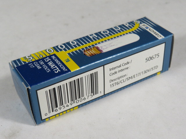 Standard 50675 Clear Incandescent T6 Bulb E17 Base 15W 130V 25-Pack ! NEW !