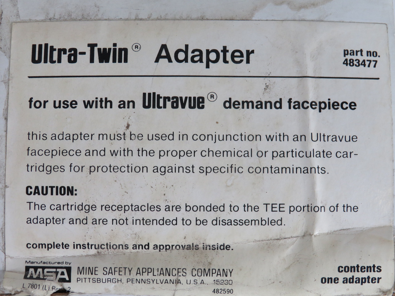 MSA 483477 Ultra-Twin Adapter for PPE Mask BOX DMG NEW