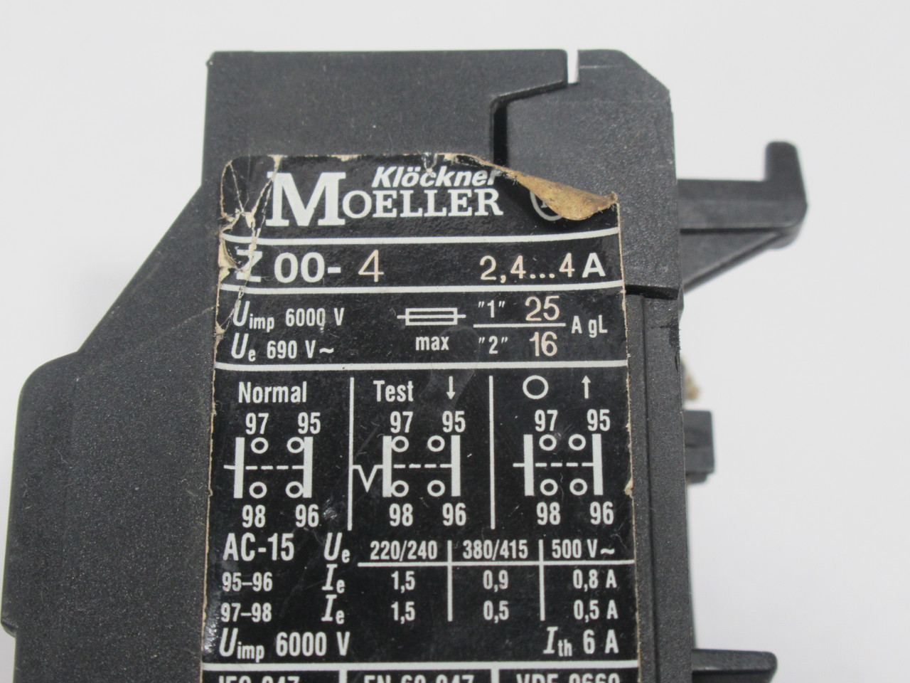 Klockner-Moeller Z00-4 Thermal Overload Relay 2.4-4A 690V USED