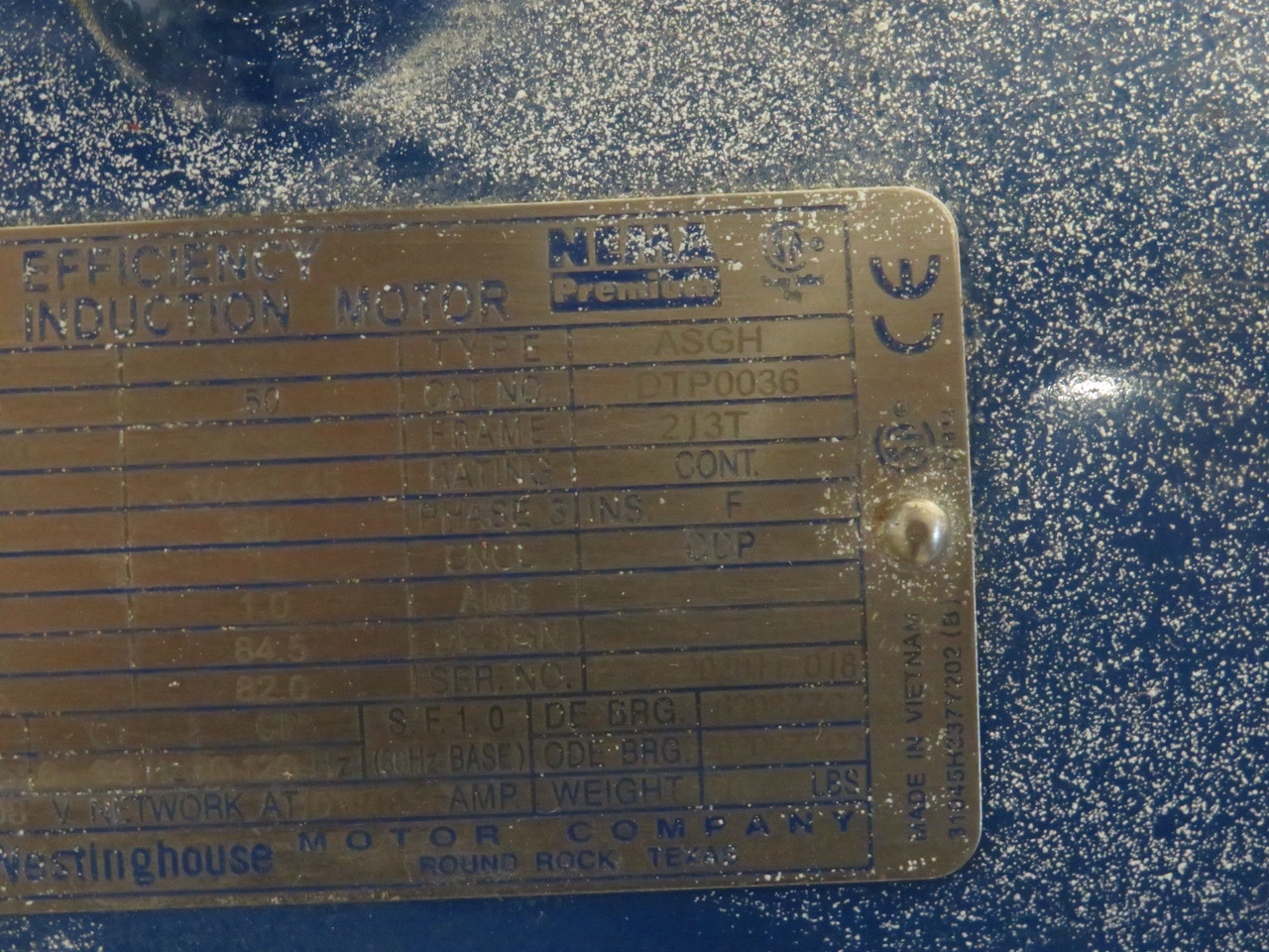 Teco Westinghouse 3HP 1175RPM 230/460V 213T ODP 3Ph 9.20/4.60A 50Hz *PAINT* USED
