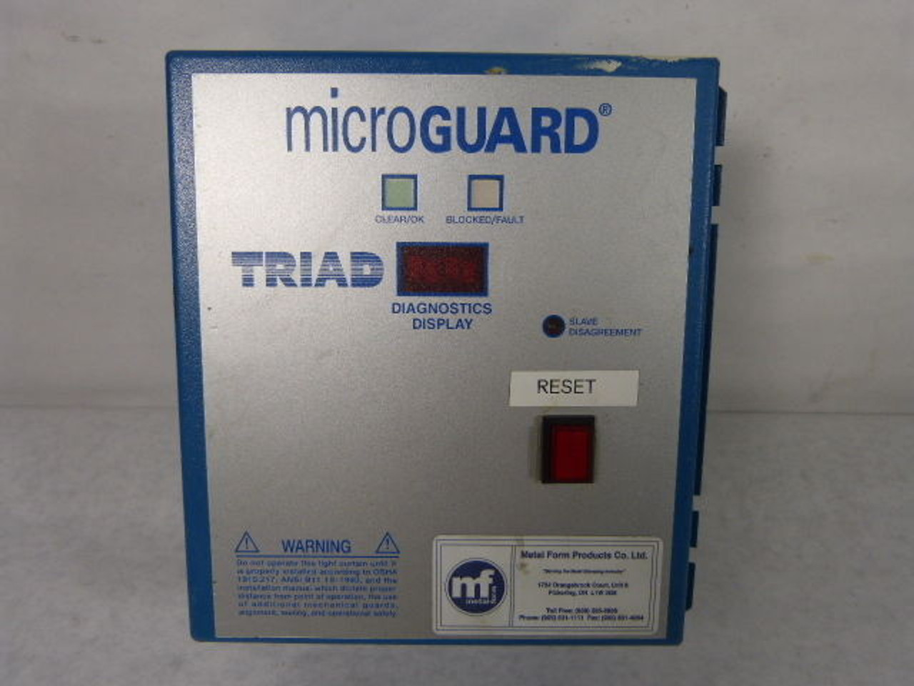 Pinnacle MG-08-OF-20-DS Microguard Light Curtain Controller 110V @ 10W USED