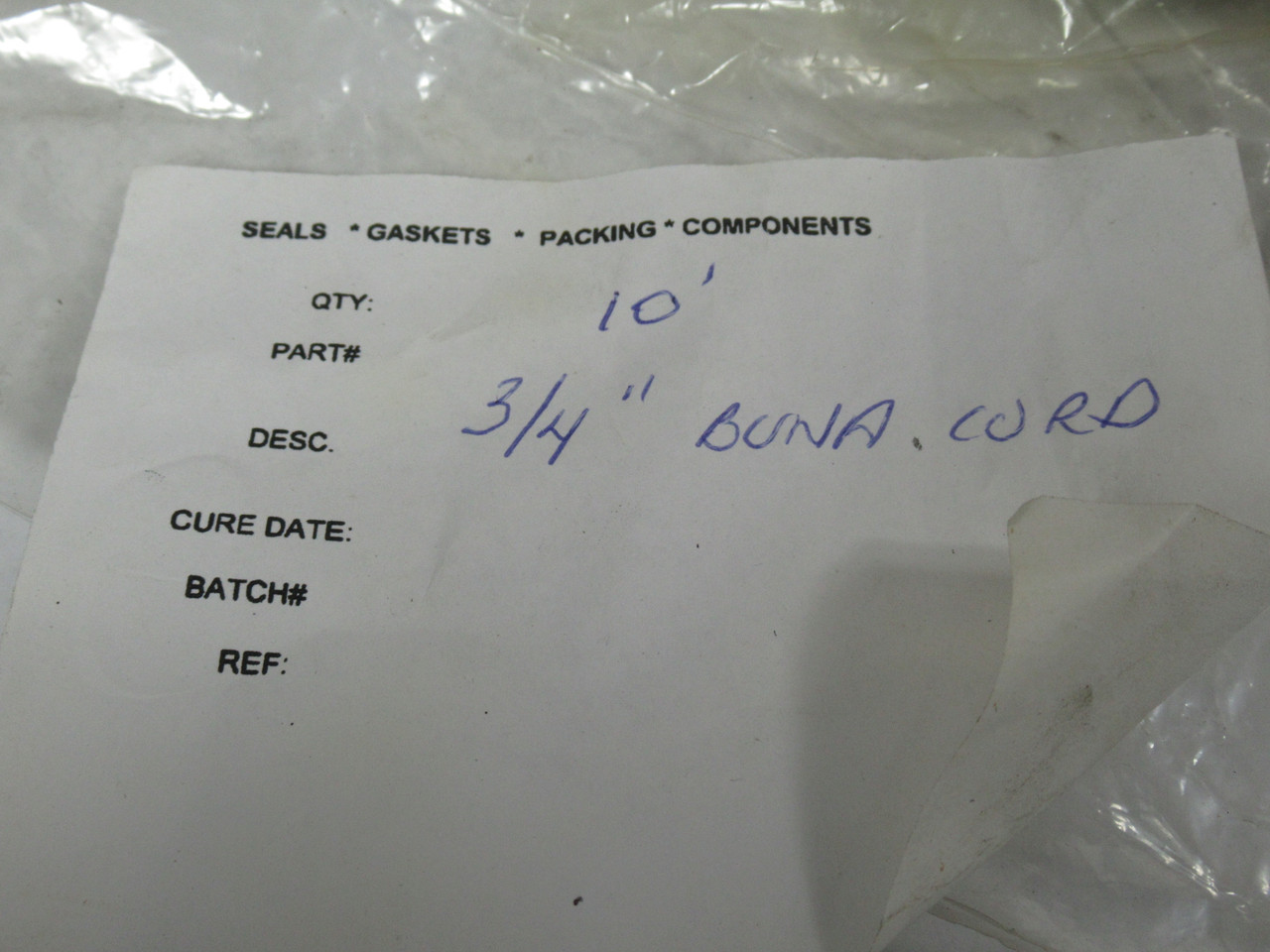 Generic 3/4-10 Buna Rubber Cord 3/4" Diam 10FT Ripped Bag NWB