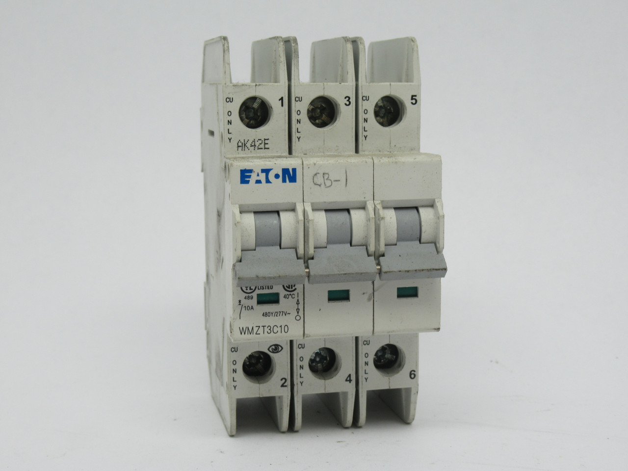 Eaton WMZT3C10 Miniature Circuit Breaker 10A 480/277V 3-Pole USED