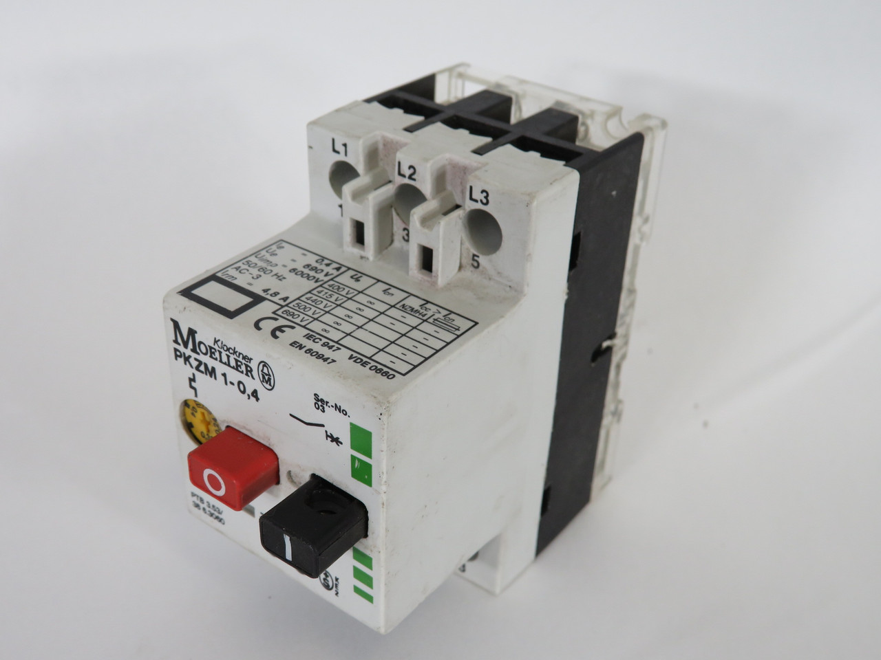 Klockner-Moeller PKZM1-0,4 Motor Protective Circuit Breaker 0.24-0.4Amp USED
