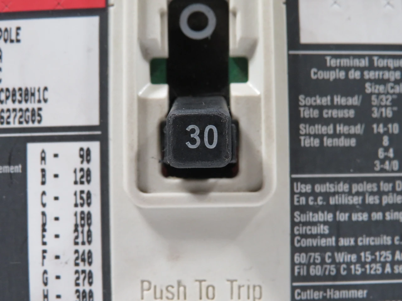 Cutler-Hammer HMCP030H1C Circuit Breaker 3-Pole 30A 600VAC Broken Edge USED