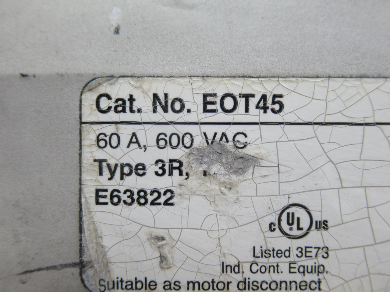 ABB EOT45 Plastic Enclosed Disconnect Switch 60A 600VAC *CRACKED* USED