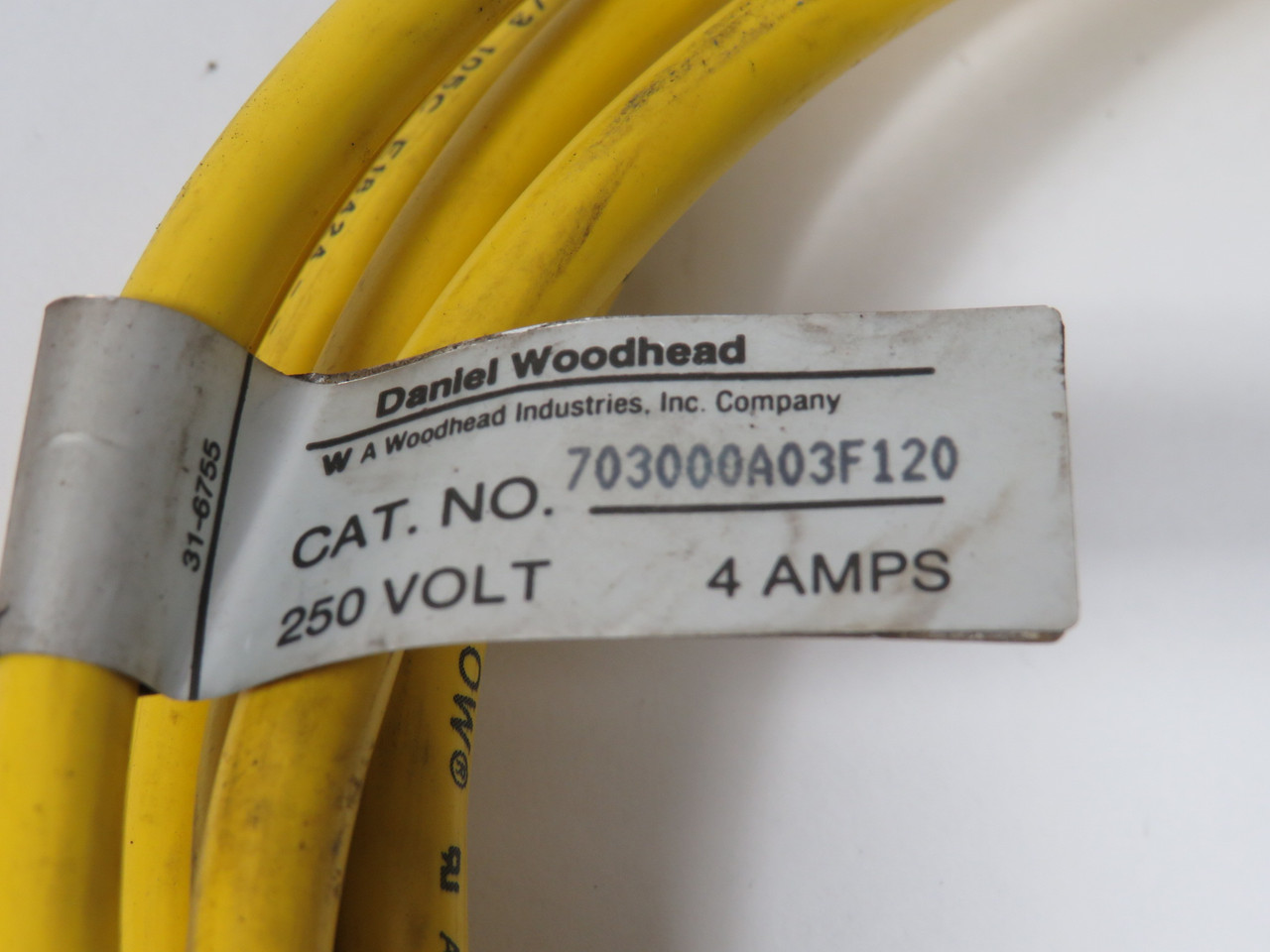 Woodhead 703000A03F120 Micro-Change Cordset 3P 4A 250V CUT TO 142" USED