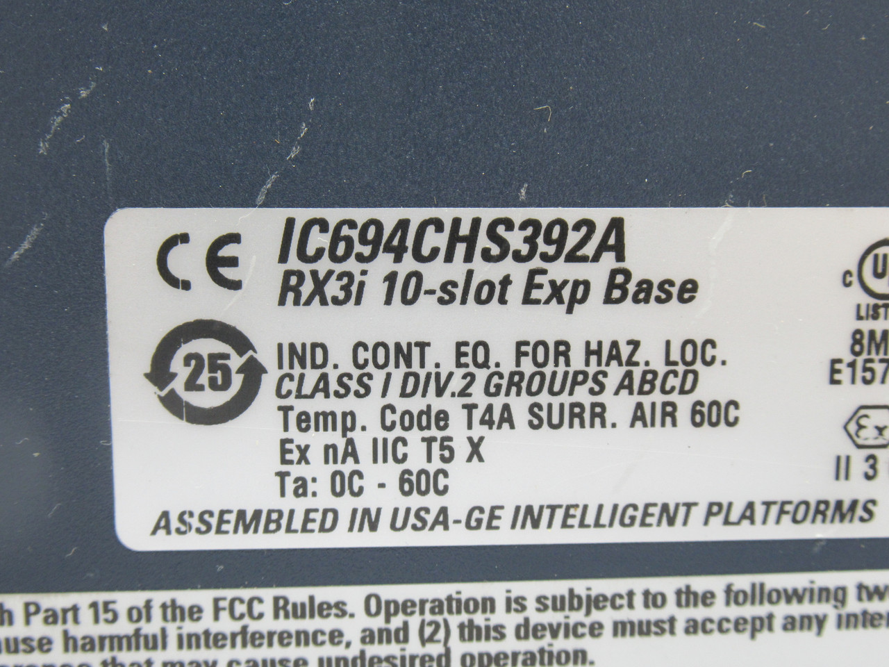 GE Fanuc IC694CHS392A RX3I 10-Slot Expansion Base 5VDC 150mA USED