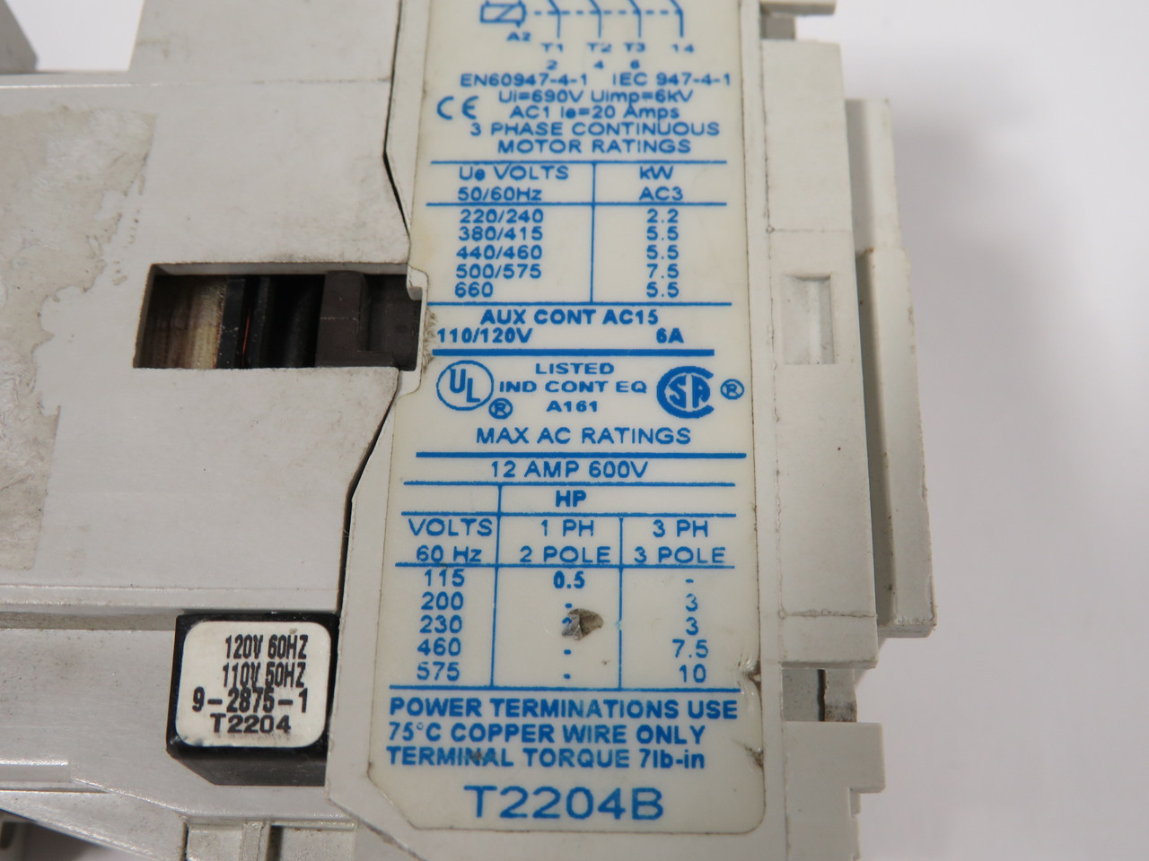 Cutler-Hammer CE15CNS3AB Contactor 12A 3-Pole 110V@50Hz 120V@60Hz USED