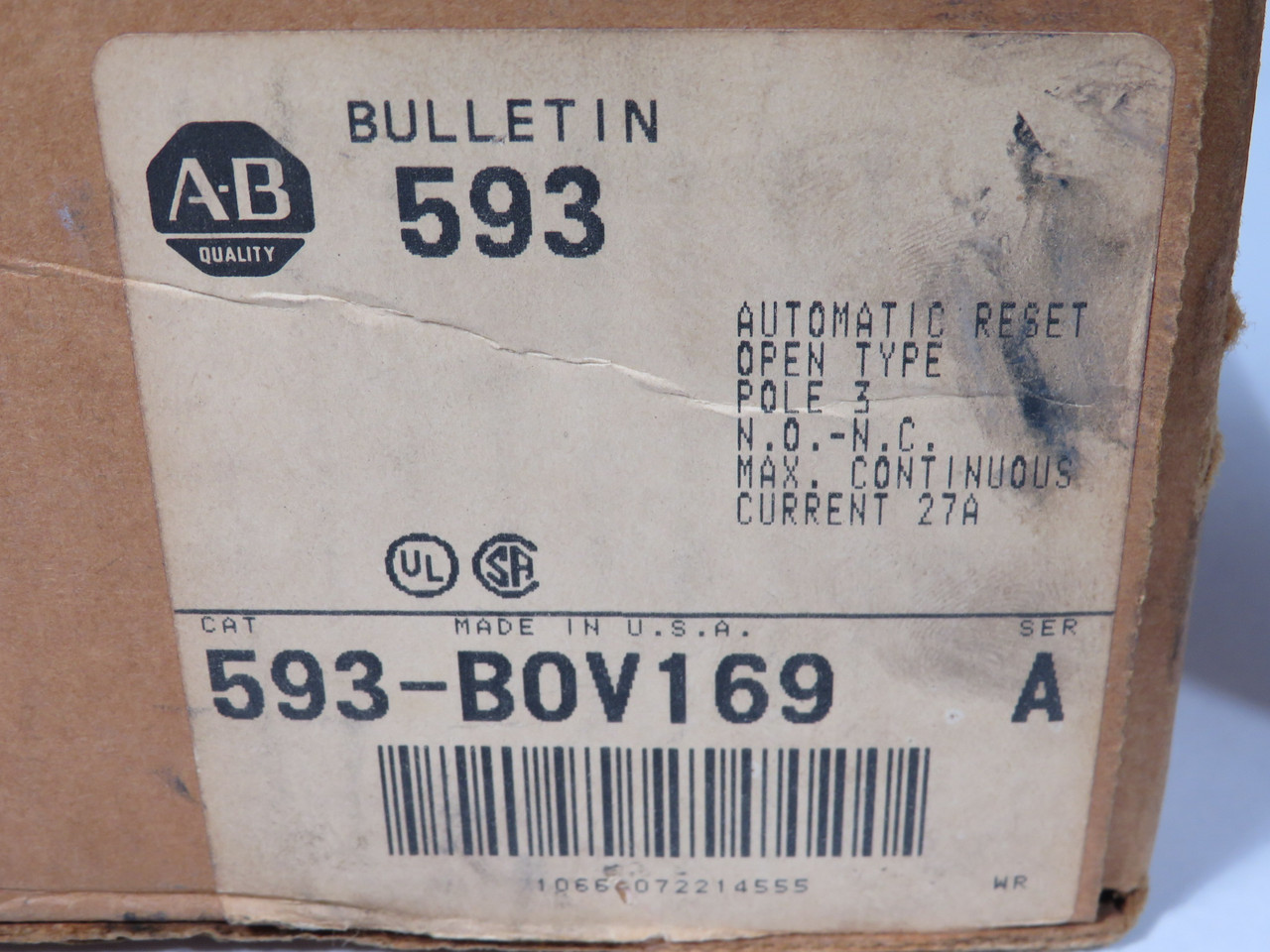Allen-Bradley 593-BOV169 Automatic Reset Open Type 27A 3P NO/NC BOX DAMAGE NEW