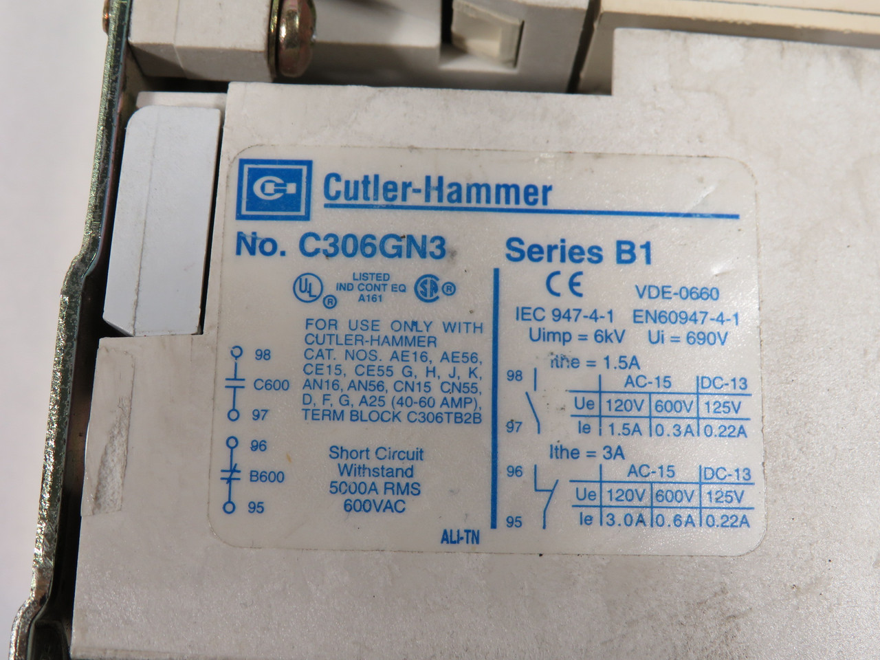 Cutler-Hammer AN16DN0AB Non-Reversing Starter 27A 3P MISSING HARDWARE USED