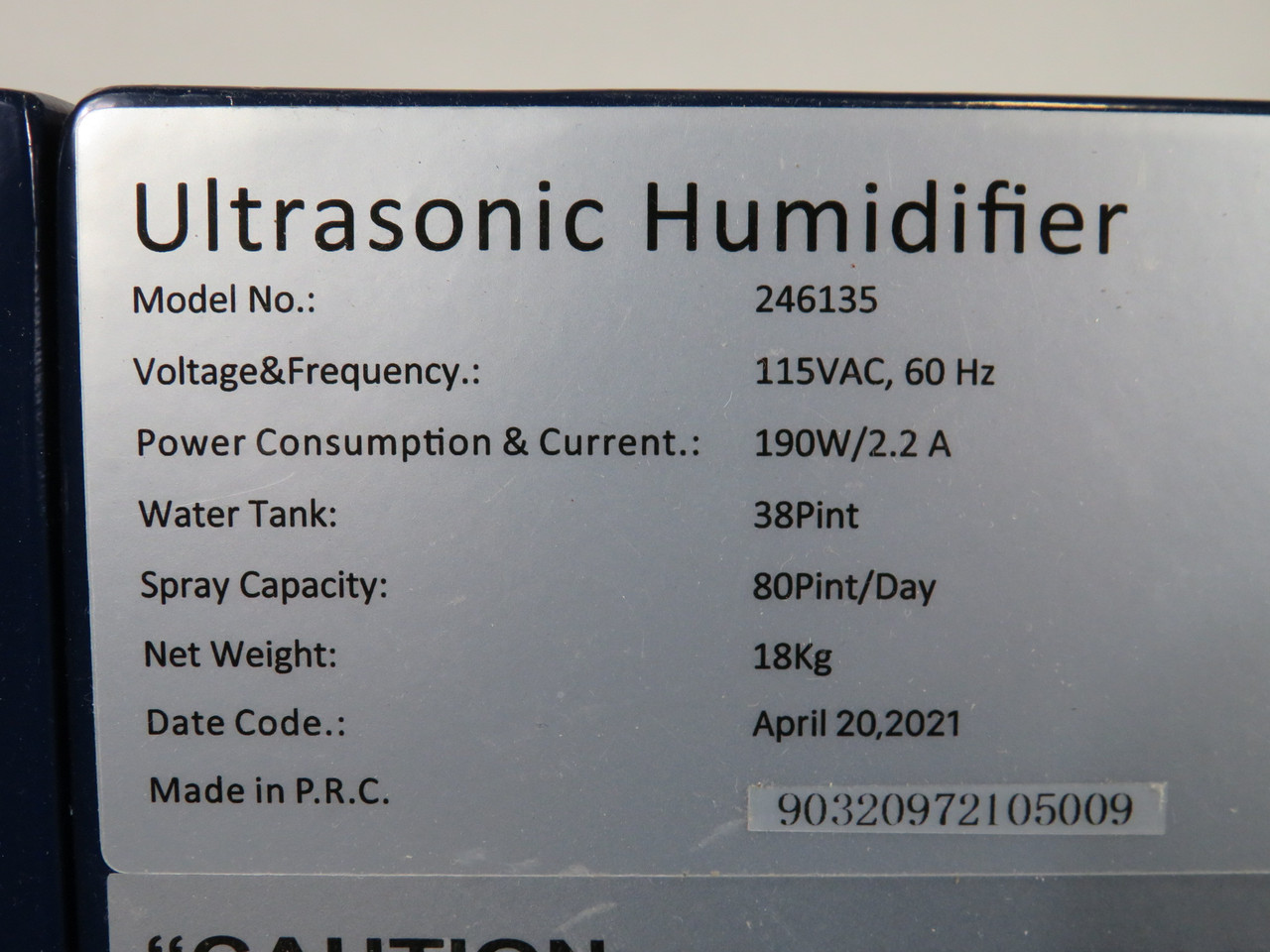 Global Industrial 246135 Ultrasonic Humidifier NO FILTER OR HUMIDITY SENSOR NOP