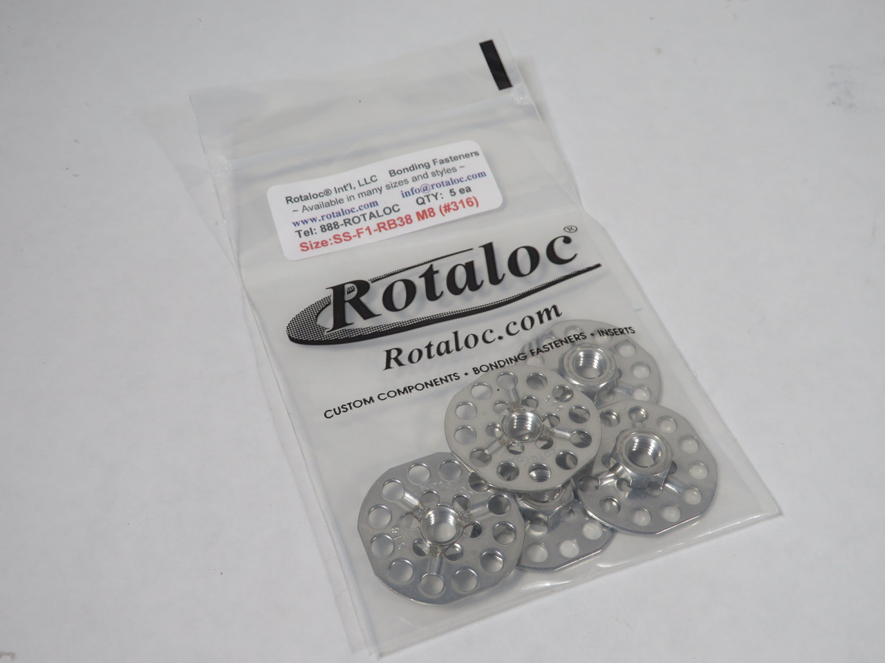 Rotaloc SS-F1-RB38-M8 Stainless Steel Bonding Fastener 38mm D M8 Nut 5-Pack NWB