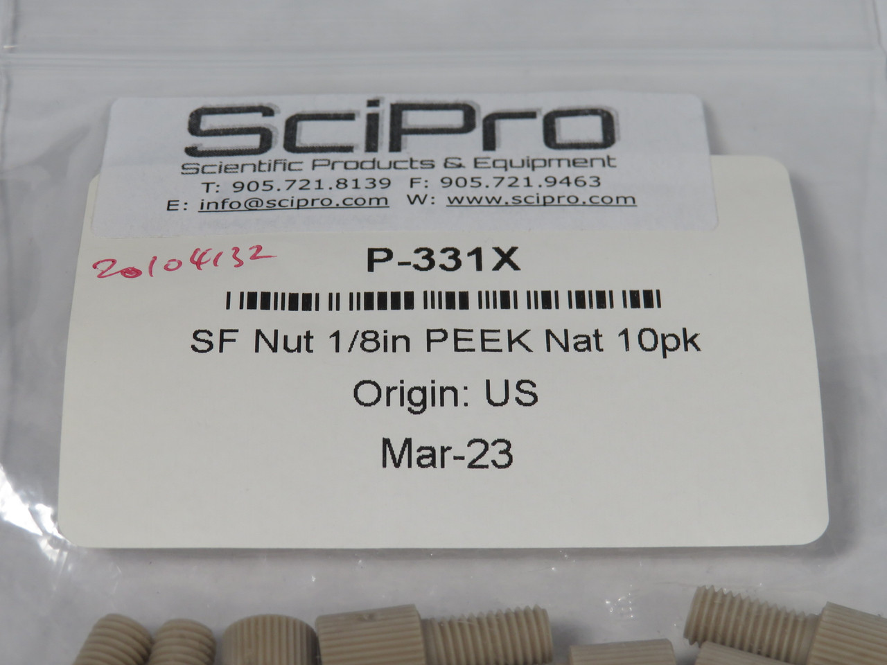 SciPro P-331X Flangeless Nut PEEK Fitting for 1/8" OD Natural 10-Pack NWB