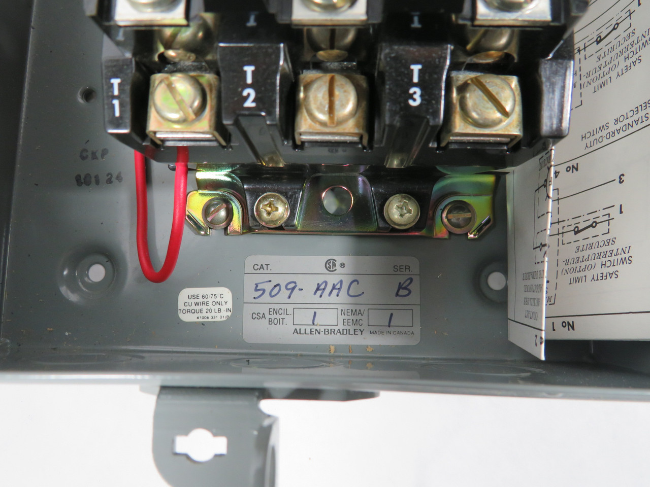 Allen-Bradley 509-AAC Non Reversing Starter Size 0 Type 1 550/660V 50/60Hz NEW