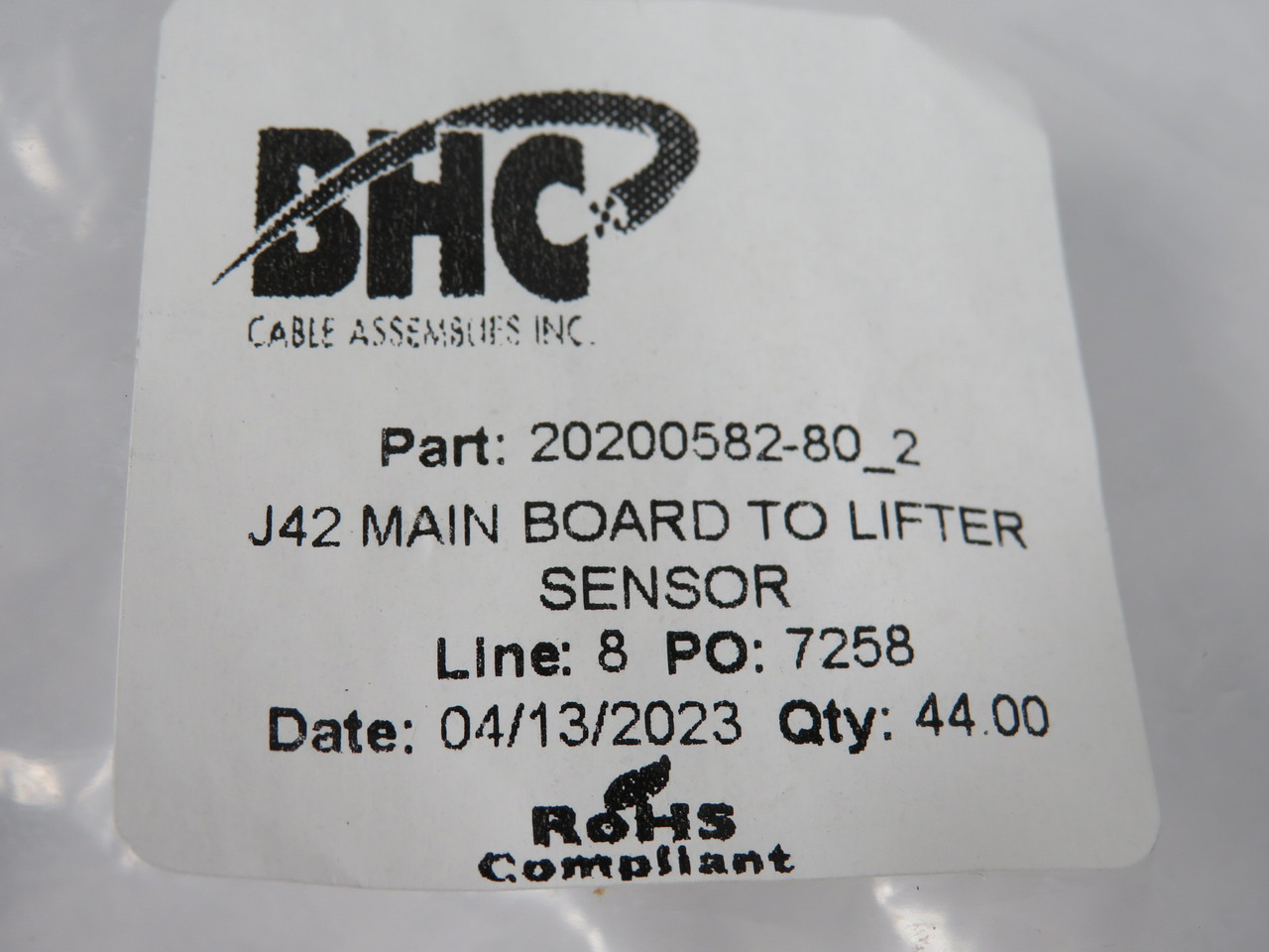 BHC 20200582-80_2 J42 Main Board to Lifter Sensor 13" L Lot of 26 NWB