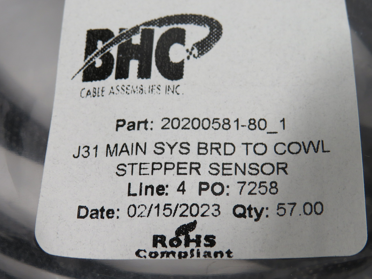 BHC 20200581-80_1 J31 Main Sys Board to Cowl Stepper Sensor 23" L Lot of 27 NWB