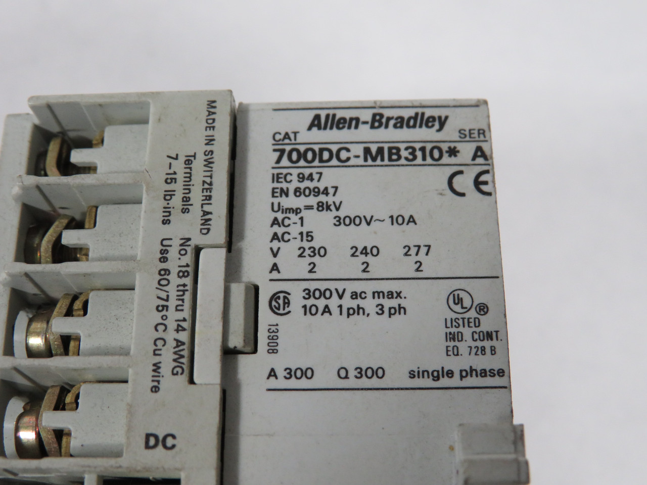 Allen-Bradley 700DC-MB310Z24S Contactor 10A 24VDC 3NO 1NC USED