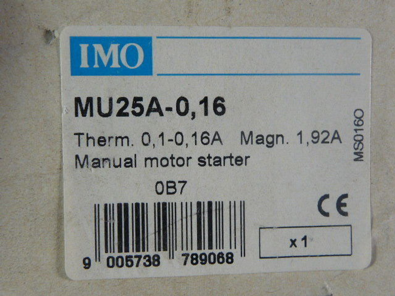 IMO MU25A-0.16 Thermal Manual Motor Starter 0.1-0.16A NEW