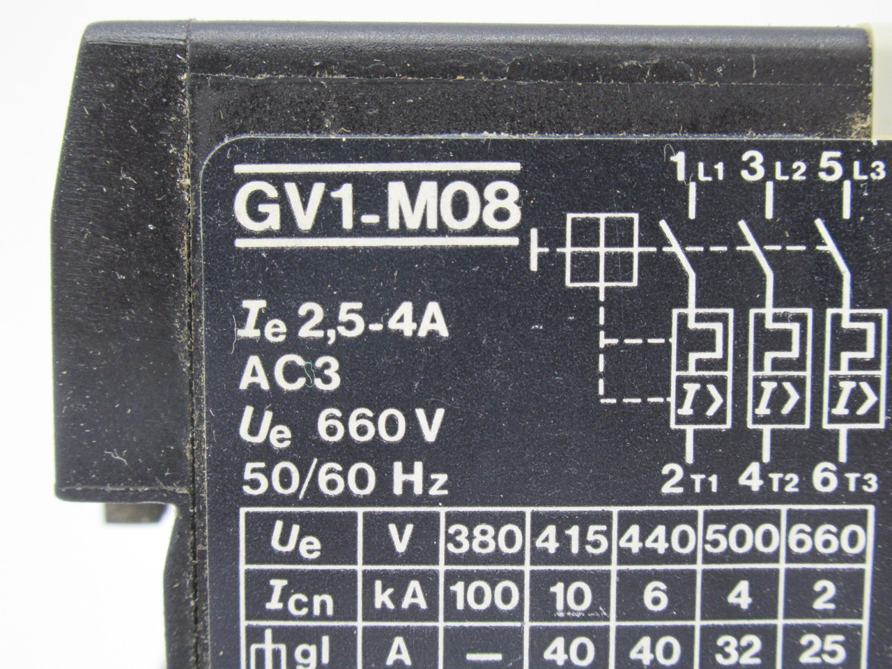 Telemecanique GV1-M08 Motor Circuit Breaker 2.5-4A 660V 50/60Hz 3-Pole USED