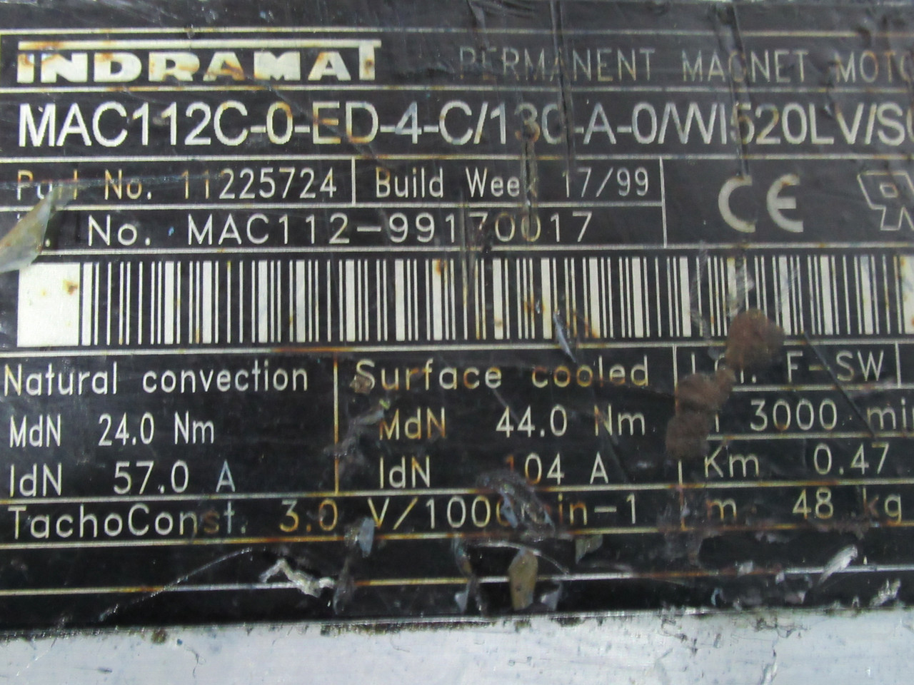 Indramat MAC112C-0-ED-4-C/130-A-0/WI520LV/S005 Permanent Magnet Motor USED