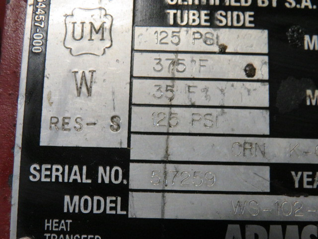 Armstrong WS-102-2-1 Heat Exchanger 4" Flange 4-1/4" Threaded Port USED