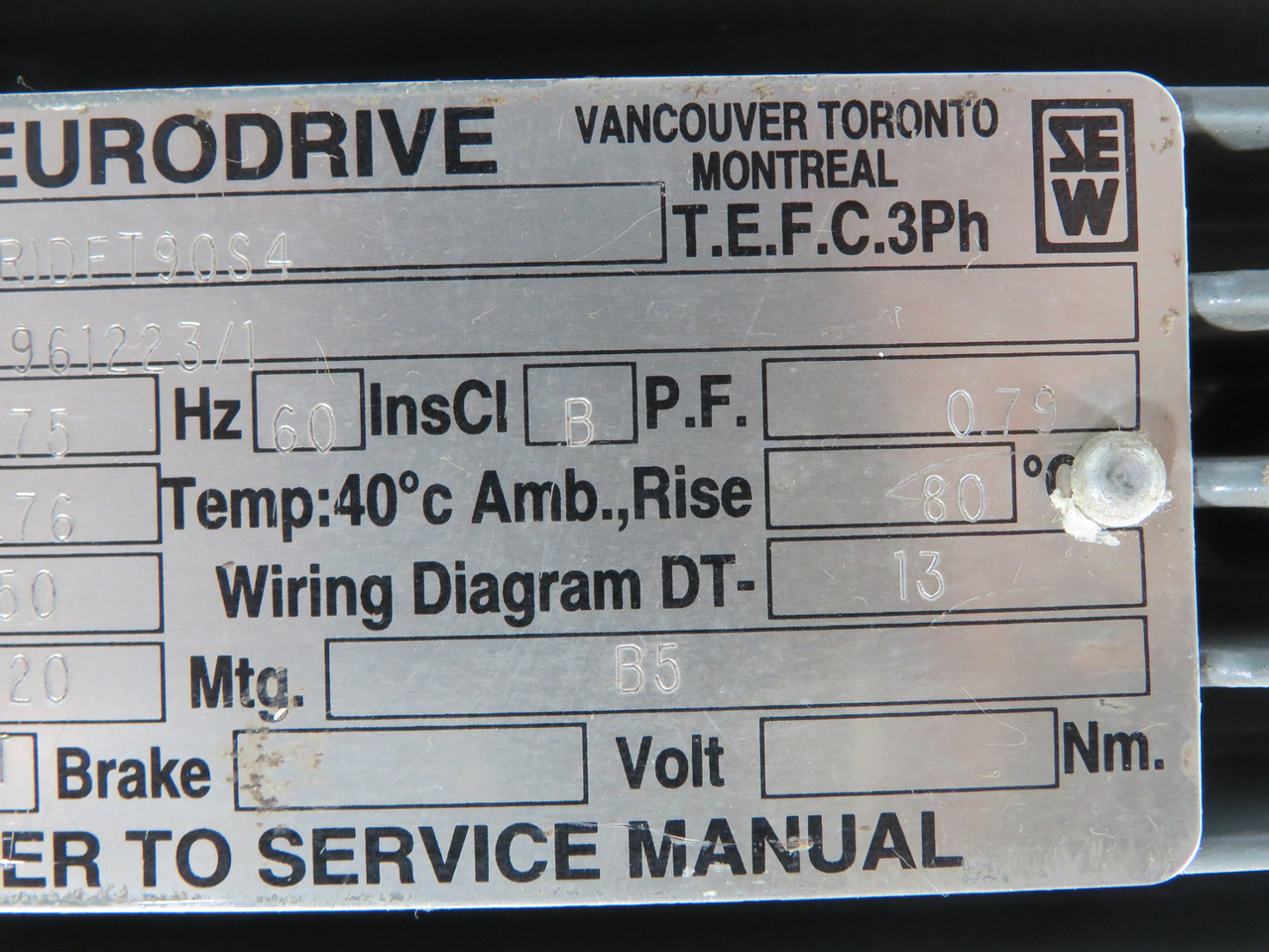 Sew-Eurodrive 1.50HP 1720RPM 330/575V TEFC 3Ph C/W Reducer 17.45:1 Ratio USED