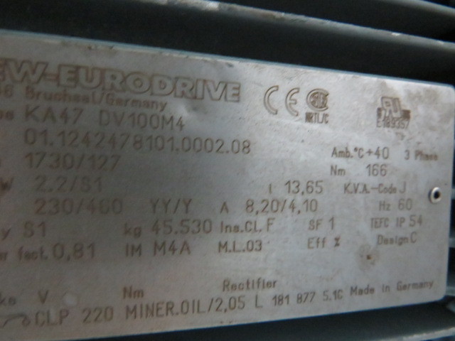 Sew-Eurodrive KA47-DV100M4 2.2kW 1730/127rpm 230.460V c/w Gear Reducer ! AS IS !