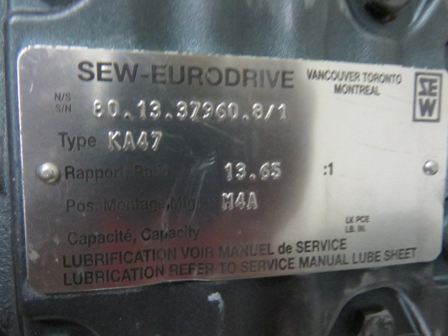 Sew-Eurodrive 3HP 1730rpm 230/460V TEFC c/w Gear Reducer 13.65:1 USED