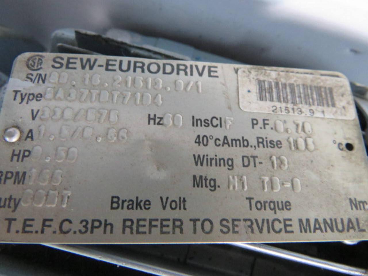 Sew-Eurodrive SA37TDT7104 .5HP 166rpm 330/575V c/w Gear Reducer ! AS IS !