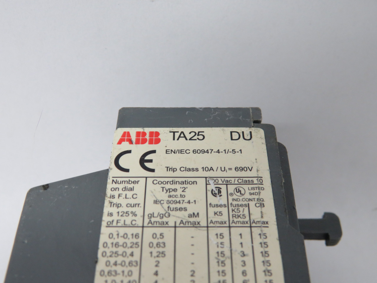 ABB TA25DU-1.8 Overload Relay 1.3-1.8Amp SHELF WEAR USED